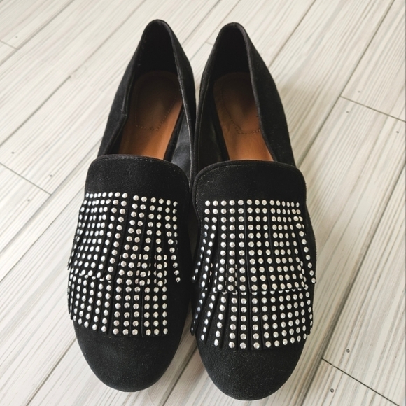 Zara Suede Loafers with Silver Studded Fringe Women's Size 6.5 / 37 - Picture 2 of 11